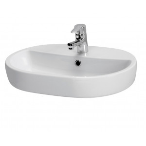Lavoar baie pe blat Caspia oval alb din ceramica 60x42cm Cersanit - Img 2