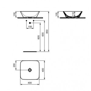 Lavoar baie pe blat Connect air, asimetric alb din ceramica Ideal Standard - Img 3