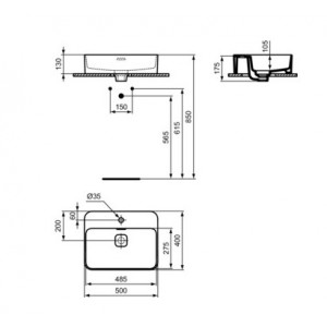Lavoar baie pe blat cu orificiu pentru baterie Strada II, dreptunghiular alb din ceramica Ideal Standard - Img 5