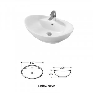 Lavoar baie pe blat LOIRA NEW, oval, alb din ceramica, 59x39x21cm CBA011 Fluminia - Img 3