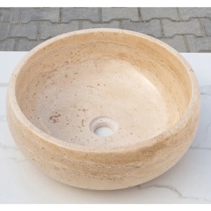 Lavoar baie pe blat, travertin LIGHT RS-21, crem, rotund, 42x15cm