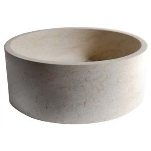 Lavoar baie pe blat, TRAVERTIN LIGHT RS-22, crem, rotund din travertin 42x15cm