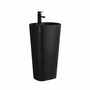 Lavoar freestanding Smart Anahita, negru mat, dreptunghiular, ceramica, 46 x 38 x 84 cm, orificiu baterie