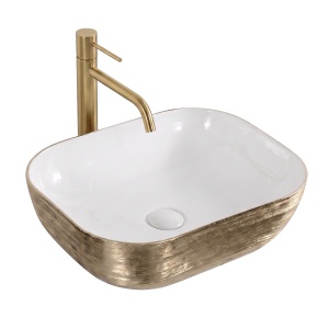 Lavoar pe blat Elegance, dreptunghiular, gold, ceramica sanitara, 50 x 40 x 14 cm, Anahita