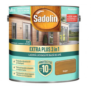 Lazura lucioasa pentru lemn pe baza de apa Sadolin Extra plus 3 in 1 stejar 2.5L