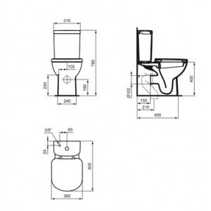 Rezervor WC TEMPO 2,5/4,5L dubla actionare alimentare inferioara T427301 - Img 3