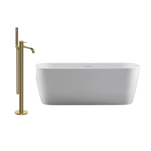 Set cada freestanding Beauty, ovala, acril, alba, 170 x 80 x 58 cm, cu baterie Slimmer gold periat, Eweca