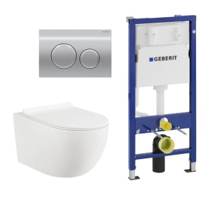 Set vas WC suspendat Prestige si rezervor incastrat Geberit Duofix 458.134.21.3 cu clapeta Delta20 crom