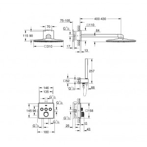Sistem dus GROHTHEM SMARTCONTROL RAINSHOWER 310 SmartActive CUBE thermostatic incastrat 34706000 Grohe - Img 3