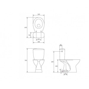 Vas WC cu rezervor și capac, 64,5 x 36,5 x 75 cm, alb, President P010 K08-028-EX3, Cersanit - Img 3