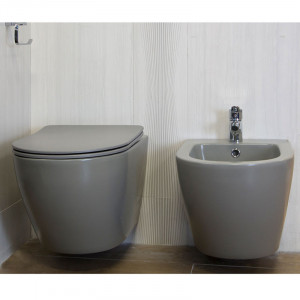 Vas WC suspendat cu capac Quick Release și Soft Close, 53,5 x 36 x 36 cm, gri mat, Alfonzo