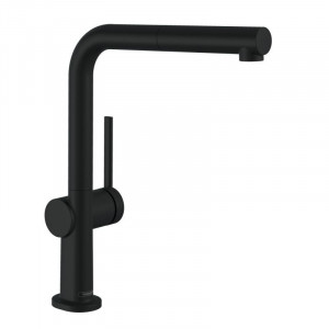 Baterie de bucatarie Hansgrohe Talis M54 72808670, 3/8'', pipa inalta, tip L, dus extractabil, mat, negru - Img 1