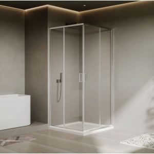 Cabina de dus patrata Recall, sticla transparenta 6 mm, inchidere magnetica silentioasa, culisanta, profil crom, 90 x 90 cm, Anahita