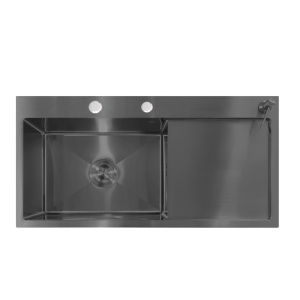 Chiuveta bucatarie inox neagra, cu dozator detergent, 1 cuva și picurator, 740x480x220mm, Anahita - Img 2