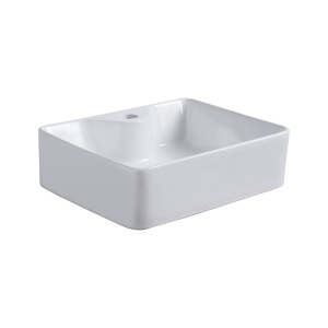 Lavoar baie pe blat cu orificiu baterie Recall, rectangular alb din ceramica 48x38x13cm Anahita - Img 6