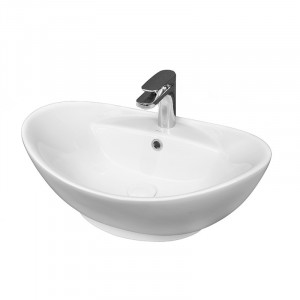 Lavoar baie pe blat LOIRA NEW, oval, alb din ceramica, 59x39x21cm CBA011 Fluminia - Img 1