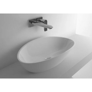 Lavoar baie pe blat Praga, asimetric alb din compozit 59,9x36,1x16cm MRM630403061003 Cast Marble - Img 1