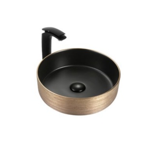Lavoar pe blat Eternity, rotund, rose gold, ceramica sanitara, 36 x 36 x 12,5 cm, Anahita