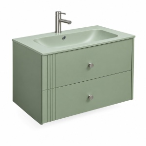 Mobilier baie suspendat cu lavoar Olivia verde mat 80x46x52cm - Img 2