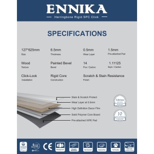 Pardoseala tip parchet SPC Herringbone ENNIKA ROYAL MAPLE 6,5 mm, 33, 1,112mp/pac placa A/B - Img 4