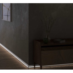 Plinta decorativa alba Cubica Light System 80 – Profil pentru LED in partea de jos Dollken