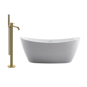 Set cada Elegance freestanding ovala, alba din acril, 170x80x68cm si baterie cada slimmer gold Eweca