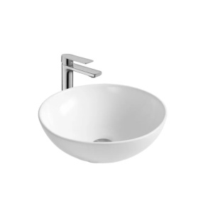 Set lavoar pe blat Elegance, alb, dreptunghiular, 50 x 39 x 13 cm, cu baterie lavoar inalta Slimmer, negru mat, H 32.2 cm - Img 4