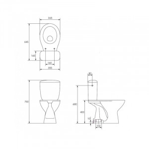Vas WC cu rezervor și capac inclus, evacuare verticală, 36,5 x 64,5 x 75 cm, alb, President K08-029-EX1, Cersanit - Img 4