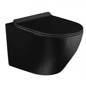 Vas WC suspendat Rimless cu capac Slim Soft Close, 48,5 x 36,5 x 37 cm, negru mat, Magenta S02010106PN - Img 2