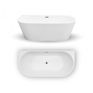 Cada freestanding la perete, ovala, albă din acril, 170X80 cm, Rona MC02-1, Becrisa - Img 2