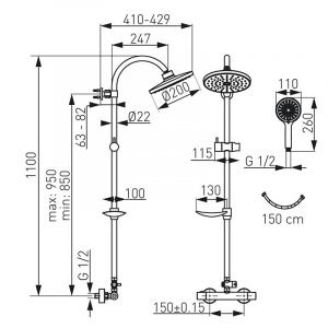 Coloana dus Trinity dus fix para de dus si baterie termostatata crom Ferro - Img 3