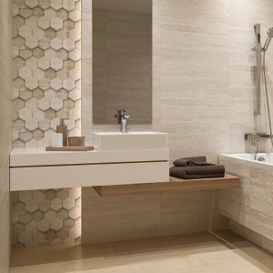 Faianta SUNLIGHT STONE BEIGE bej, tip travertin, baie bucatarie 30x60cm Paradyz - Img 2