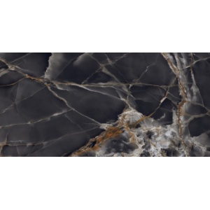 Gresie Flicker Onyx black lucios portelanata, rectificata, interior-exterior, tip onyx 60X120 India