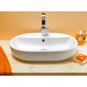 Lavoar baie pe blat Caspia oval alb din ceramica 60x42cm Cersanit