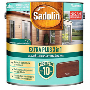 Lazura lucioasa pentru lemn pe baza de apa Sadolin Extra plus 3 in 1 teak 2.5L