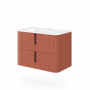 Mobilier suspendat Lyra 80cm Matone Canetat manere negre cu lavoar alb Savini Due
