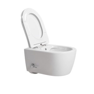 Vas WC suspendat cu bideu încorporat Rimless și capac Soft Close, 49 x 36 x 32,5 cm, alb, Art, Anahita