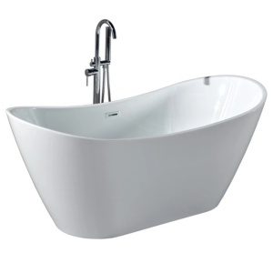 Cada freestanding albă ovală Becrisa Ravi MC01, acril, 160 × 75 cm