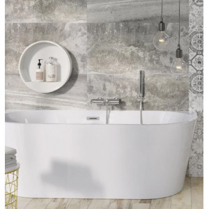 Cada freestanding la perete, ovala, albă din acril, 170X80 cm, Rona MC02-1, Becrisa - Img 3