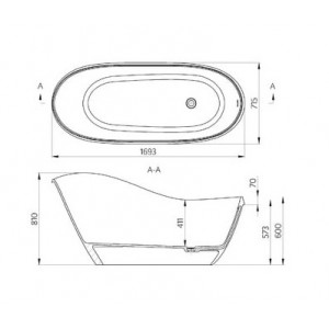 Cada freestanding ovala din compozit, SORRENTO cu preaplin integrat ventil click-clack inclus MRM631216171103, Cast Marble - Img 2