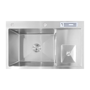 Chiuveta bucatarie cu o cuva, inox, satin, cu cos de gunoi si suport cutite, 78 x 48 x 22 cm, Anahita
