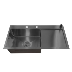 Chiuveta bucatarie inox neagra, cu dozator detergent, 1 cuva și picurator, 740x480x220mm, Anahita - Img 1