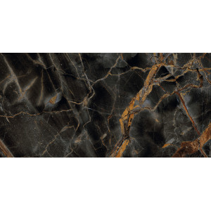 Gresie CARAVAGGIO GOLD 119251 120x260cm, interior-exterior, tip marmura, rectificat, negru-maro, Naxos