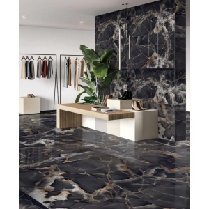 Gresie Fliker Onyx black lucios portelanata, rectificata, interior-exterior, tip onyx 60X120 India - Img 2