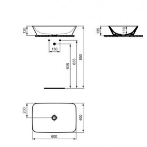 Lavoar baie pe blat Connect air, asimetric alb din ceramica Ideal Standard - Img 6