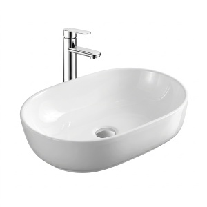 Lavoar baie pe blat Eternity, oval, alb, din ceramica, 49 x 37 x 13 cm, Anahita