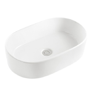 Lavoar baie pe blat Lumia Oval, alb, ceramica, 56 × 36 × 14,5 cm – Anahita