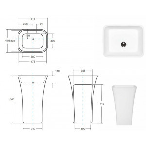 Lavoar freestanding Assos, dreptunghiular alb din compozit 40x50x85cm BSCUMD-A-WO Besco - Img 3