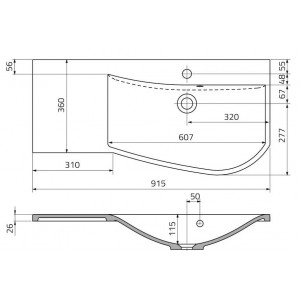 Lavoar incastrat Opal, asimetric alb din compozit 91.5x44.5cm dreapta OP-90-92-P - Img 2