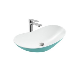Lavoar pe blat Beauty, oval, turcoaz mat, ceramica sanitara, 62 x 37 x 16 cm, Anahita